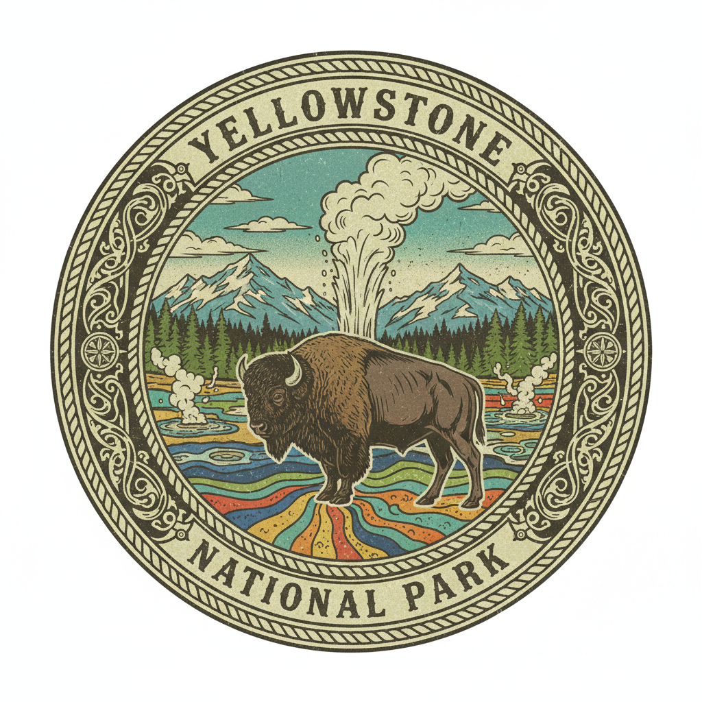 Vintage Yellowstone National Park Badge - White Background